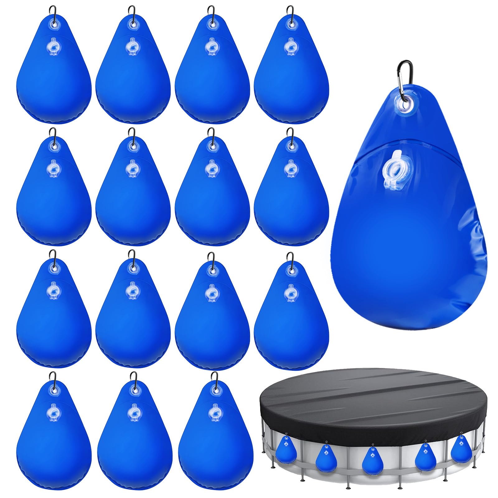 Photo 1 of 16Pcs Pool Cover Weights with Hooks, Swimming Pool Cover Hanging Bag Heavy Duty PVC Pool Water Bags, Antifreezing Winter Pool Cover Weights for Above Ground Swimming Pool Closing Kit