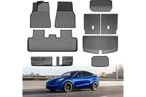 TSLAUCAY Floor Mat for Tesla Model Y 7 Seater 2024-2020 3D All Weather Floor Mats for Model Y 9PCS TPE Full Set Floor Mat for Model Y with Front Rear Cargo Liner and Third Row Seat Back Mat-7 Seater