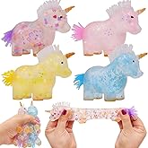 Howzcci 4 Pack Unicorn Stress Balls Toy Squishy Squeeze Toys for Kids Boys Girls Christmas Stocking Stuffers Birthday Valentines Day Card Prizes Party Favor Gifts