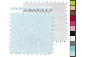 HUIDUO 12 Pcs Kids Foam Interlocking Carpet Tiles with Border, Thick Carpet Squares Plush Floor Playmats Baby Crawling Rug - 49" x 37" (SkyBlue, 12 Tiles)