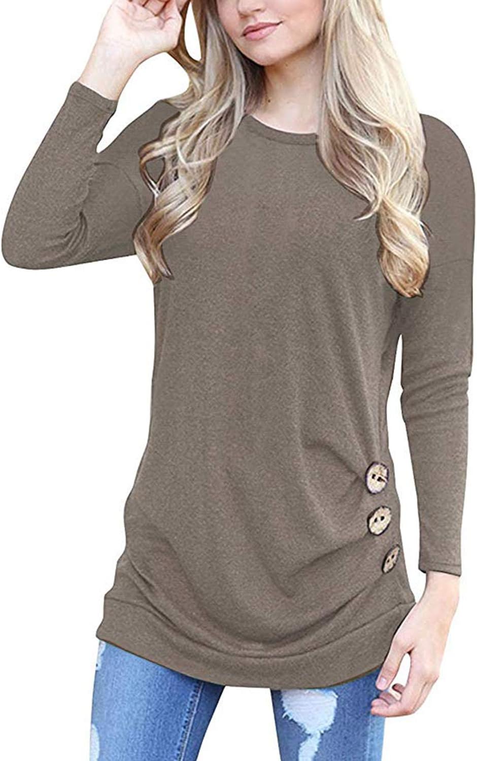 MOLERANIWomen's Casual Long Sleeve Round Neck Loose Tunic T Shirt Blouse Tops