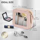 Prite Small Clear Makeup Bag Gift Box Pearl Pink Double Zippers PU Leather view 3