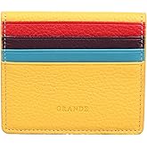 grande 762 Genuine Leather Card Holder For Men Slim Minimalist Card Case Small Magnetic Wallet - Yellow Multicolor