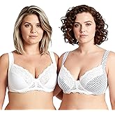 Curve Muse Women's Plus Size Unlined Underwire Lace Bra with Cushion Straps Size-2PK-Ivory Print,Ivory-34D
