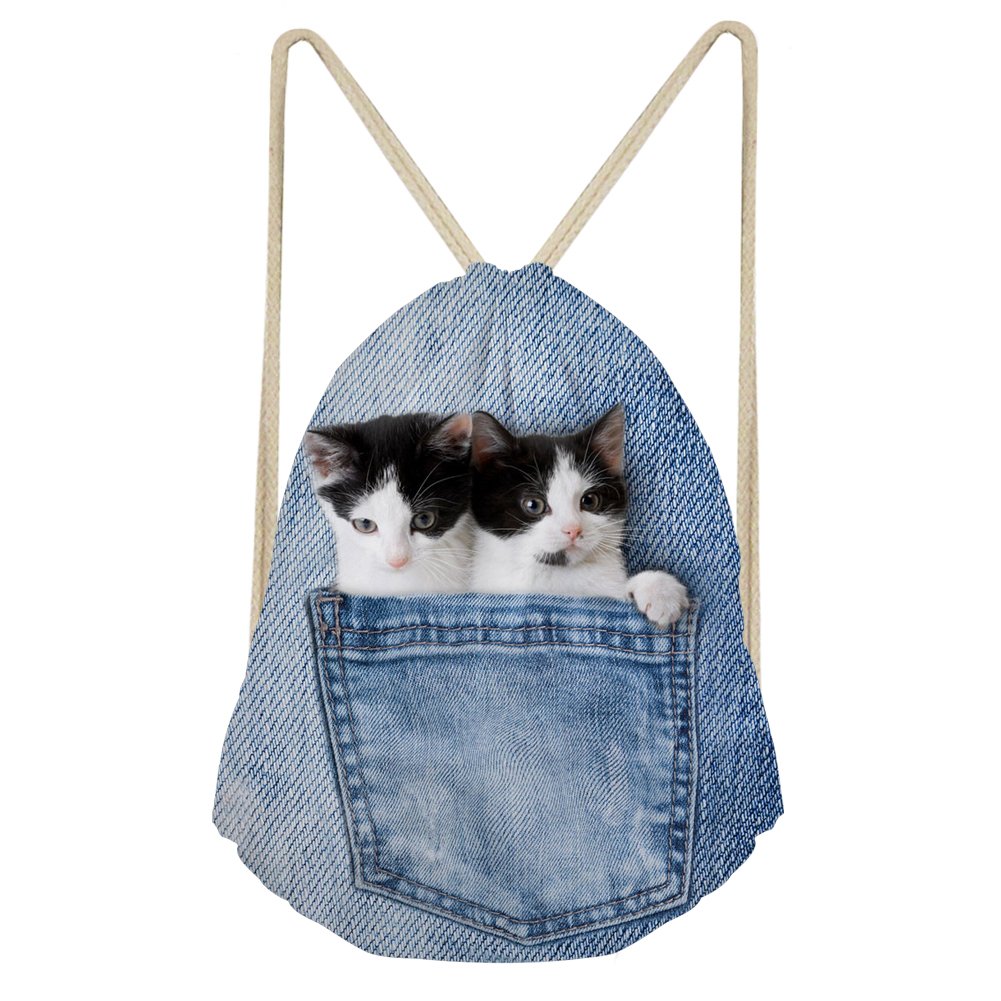 UOIMAG Cute Cat in Pocket Drawstring Bag Girls PE Ruchsack School Pouch Boys Balls Holder Gymsack