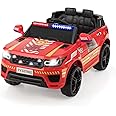 Costzon Ride on Car, 12V Fire Fighter SUV Vehicle w/Remote Control, Siren Flashing Light, Horn Music, Intercom, Spring Suspension, 3 Speeds,USB, 4 Wheeler Fire Fighter Truck, Kids Cars to Drive (Red)