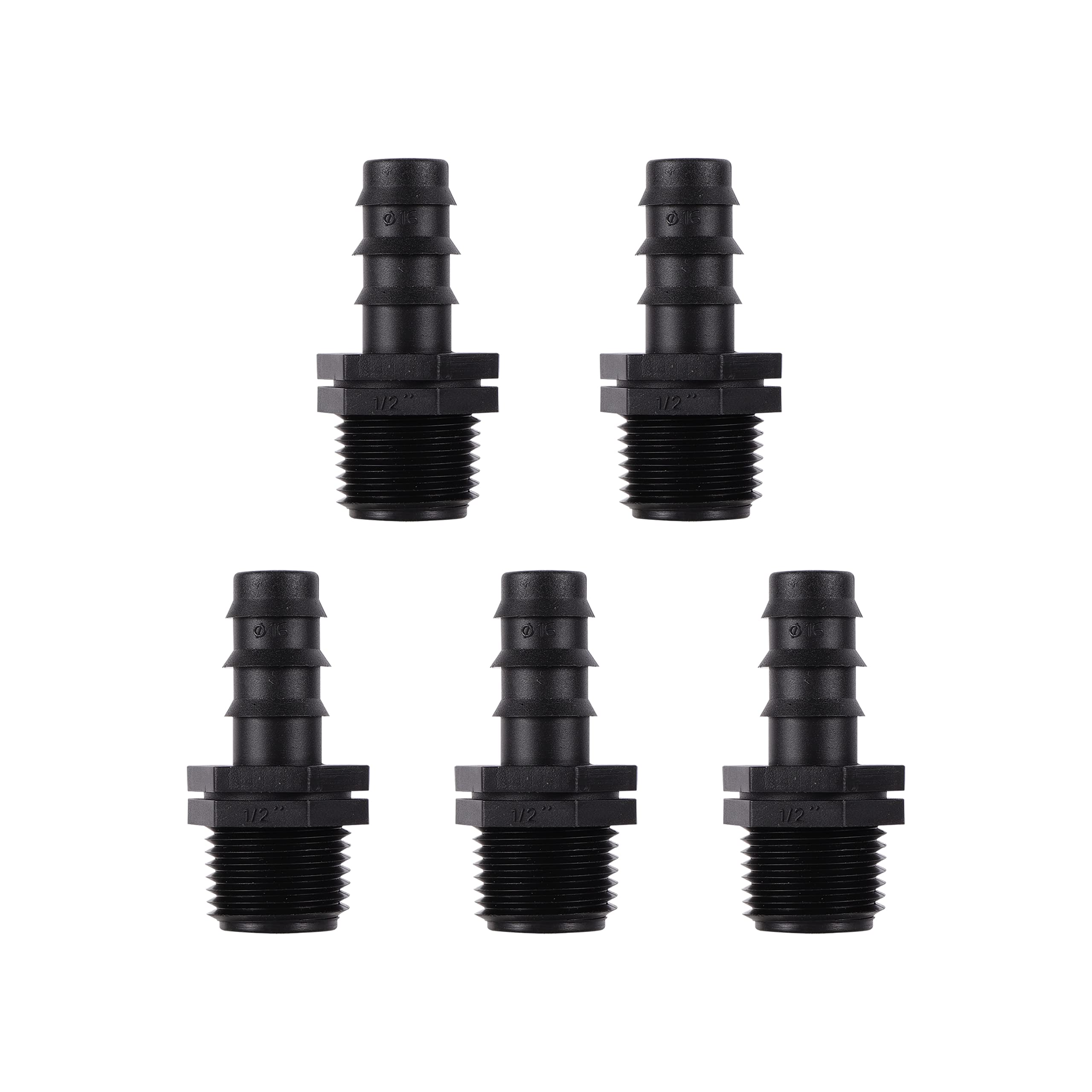 Garden Irrigation Hose Connector DN16 to 1/2 Inch Barbed Connector, Male Thread Straight Connector (5Pcs/Pack)