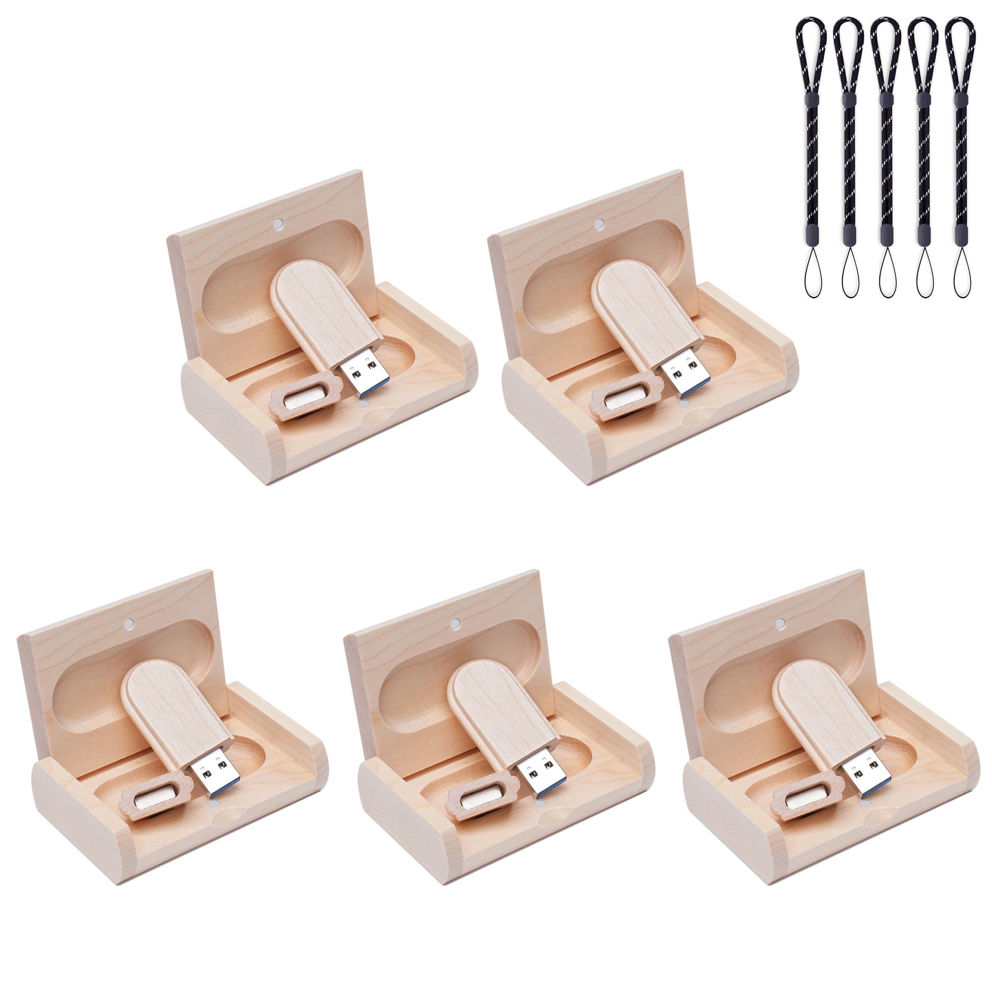 Meiyuexiang 5 PACK Wood USB Flash Drive Storage Stick USB3.0 Memory Stick with Wooden Box 8GB