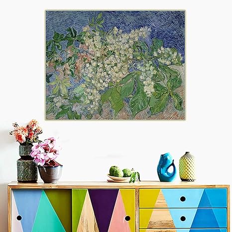 Amazon Co Jp ゴッホ 花咲く栗の枝 キャンバスウォールアート有名な写真ポスターリビングルームの装飾用の壁の装飾80x100cm31 X39 フレームレス ホーム キッチン