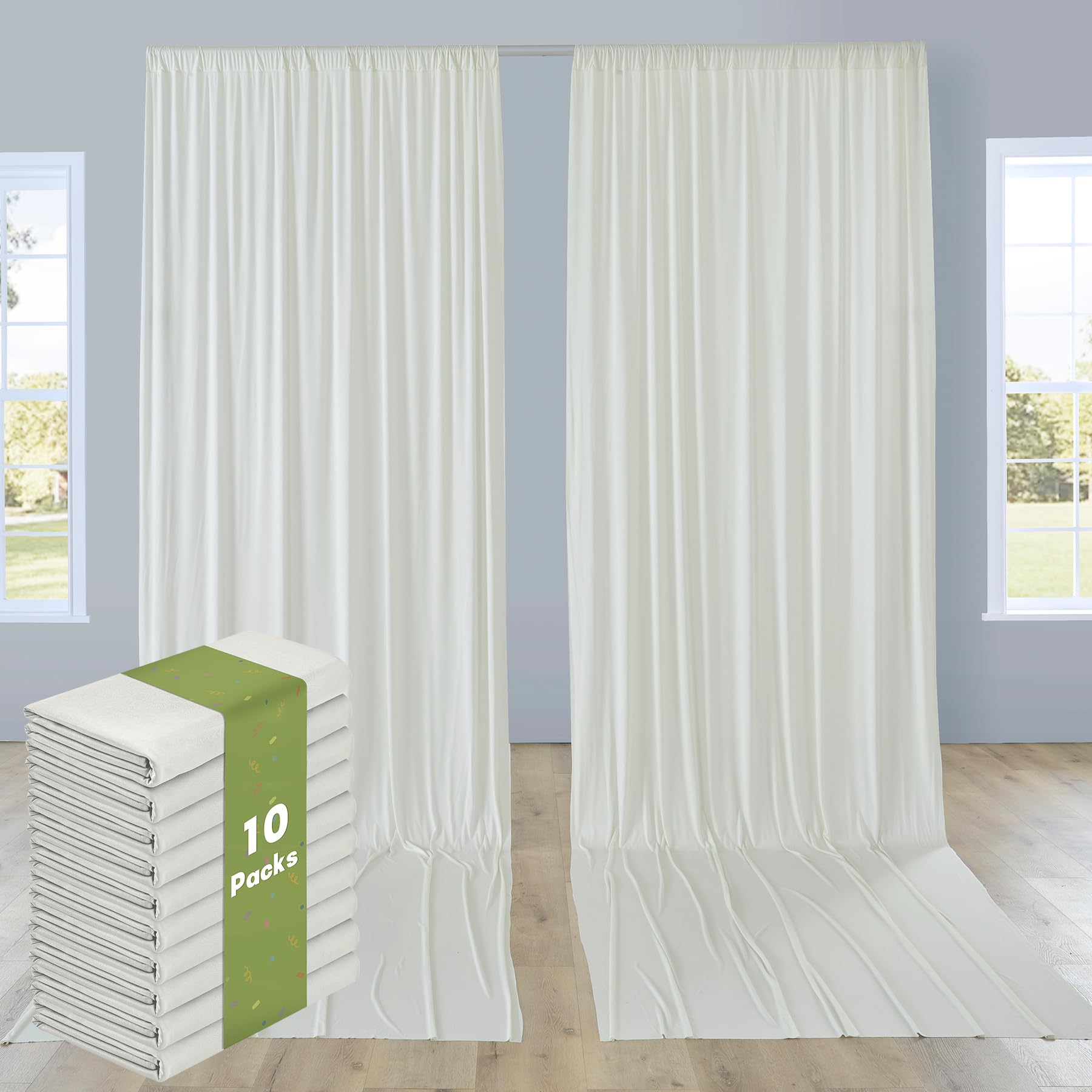 Photo 1 of 10 Panels 5x12ft Ivory Backdrop Curtains for Parties, Wrinkle Free Polyester Ivory Photo Backdrop Drapes 12 ft Long Back Drop Cloth for Wedding Birthday Photography Background Party