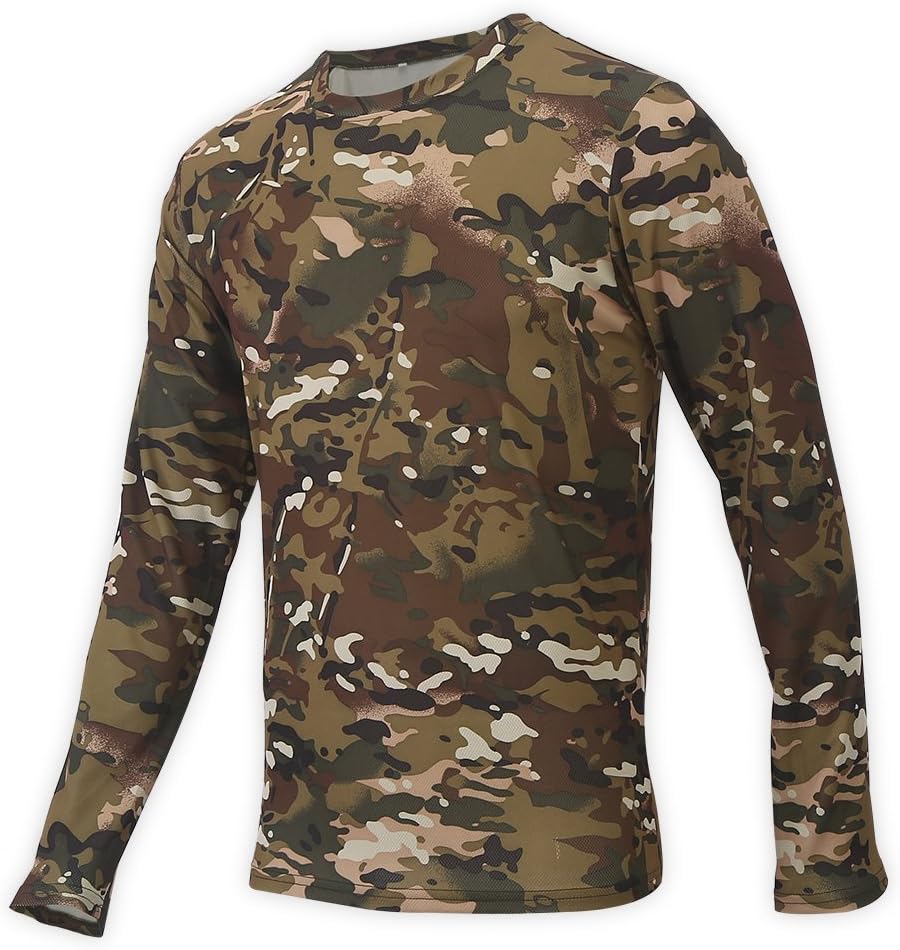 Camisetas de manga larga de camuflaje para hombres,Militar Fresco Camuflaje Caza de Tiro Camisetas para hombres Casual Fitness Camisas Elásticas de Poliéster Bolsillo Redondo Camiseta - M, L, XL: Amazon.es: Ropa y