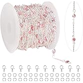 KYUNHOO 16.4 Feet Pink Rhinestone Bead Jewelry Chain Roll Stick Links Silver Chains for Jewelry Making with Connectors DIY Handcrafts