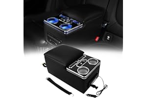 TENGBASE Center Console Organizer Center Console, Lighting with Fast Phone Charger, Spacious Storage Drawer, Cup Holders, Phone Slots, Armrest for Rear Bench Seat Car Interior Accessories