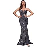 Sequin Evening Dresses for Women Formal Sexy Long Prom Party Gowns Mermaid Sparkly V-Neck Homecoming Dress