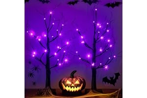 Alfanite 2FT Black Spooky Tree, USB&Battery Operated Tabletop Halloween Black Tree with Timer for Lighted Halloween Decorations Indoor Home Mantel Holiday Party Light up Halloween Decor (Purple 2 PK)
