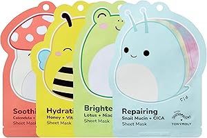 TONYMOLY x Squishmallows Sheet Mask Set – 4-Pack Facial Skincare Variety for Hydrating, Soothing, Repairing, Nourishing, Moisturizing & Glowing Skin