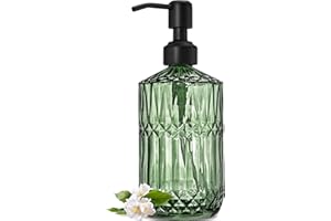JASAI 18Oz Green Soap Dispenser with Black Rust Proof Pump, Refillable Kitchen soap Dispenser with Thick Glass, Soap Dispenser Bathroom for Hand soap, Dish Soap, Lotion, Body Wash.
