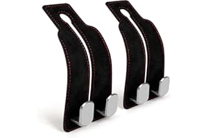 Owntow Car Hooks for Headrest, Universal Fit Car Seat Hooks for Headrest, Soft Leather & Built in Stainless Steel Car Purse Hook, Car Bag Hooks for Handbag Purse Coat Grocery (Black-2 Pack)