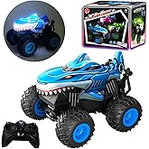 YongnKids Remote Control Car, Shark Monster Trucks Toy, 2.4Ghz Rchargeable Rc Car with Music & Light,360° Rotating Stunts RC Truck Toy for Kids 3-5 6 7 8-12 Birthday