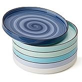 Sweese 7.8 Inch Porcelain Dessert Plates Set of 6 - Gradient Salad Plates, Microwave & Dishwasher Safe, Scratch-Resistant, Elegant High-Edge Design for Appetizers, Cakes, Pasta - Cool Assorted Colors