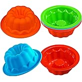 Webake Silicone Mini Fluted Cake Molds 4 Inch Fluted Tube Cake Pan, 8 Pack Non-stick Baking Cups Reusable Muffin Donut Pan