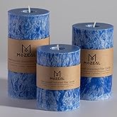 MOZEAL Hand-Poured, Unscented Blue Crystal Pillar Decorative Candles, Elegant Set of 3 in Different Sizes (3"x4", 3"x5", 3"x6"), Luxurious Décor for Homes & Events