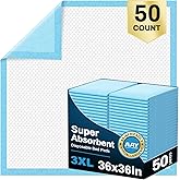 AAY Disposable Bed Pads 36" x 36" (50 Count), Extra Large Disposable Chucks Underpads for Incontinence, Super Absorbency 3XL Premium Leakproof Protective Pee Pads for Adult, Kids, Pet, Puppy Training