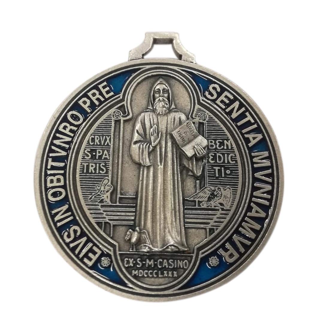 Eurofusioni Saint Benedict of Nursia Hand-painted Silver plated Medal - Diameter 2,75 in