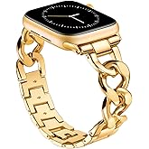 Watch Bands for Women Compatible with Apple Watch 38mm 40mm 41mm 42mm 44mm 45mm 46mm 49mm Metal Band Cowboy Steel Chain Bracelet for iWatch Series 11 10 9 8 7 6 5 4 SE 3/2/1 Women Dressy Watch Band
