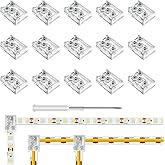 RGBZONE 2-pin 8mm LED T/L-Shaped Connector,15 Pack Transparent Gapless Solderless LED Corner Connectors with Screwdriver for 