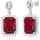 Gem Stone King 10-20 Cttw Gemstone Birthstone Halo Dangle Earrings For Women | 925 Sterling Silver | Emerald Cut 14X10MM | Fine Jewelry Gifts for Her Mom Women Wife
