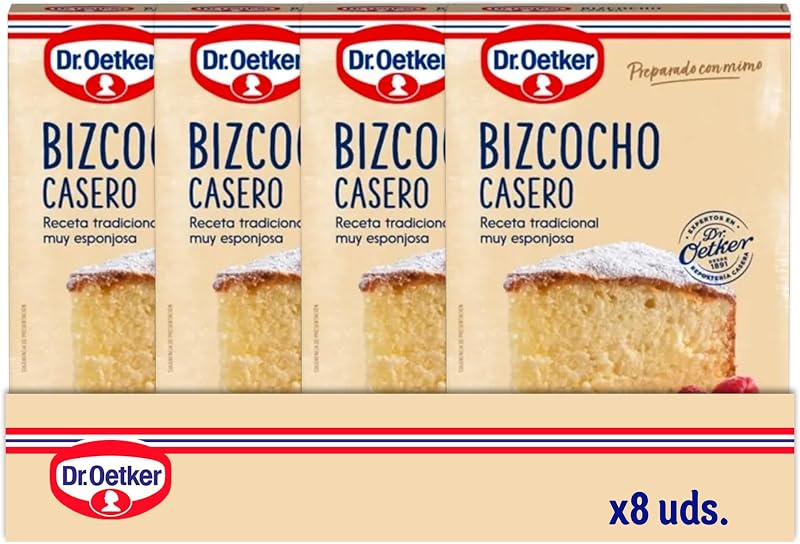 - Bizcocho Casero Pack 8 Uds x 340 g, Sabor Fresco y Natural, Incluye Sobre con Azúcar Glas, Toque a Vainilla, para Repostería y Pastelería, Preparación Fácil y Rápida
