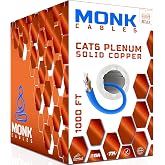 MONK CABLES | CAT 6 Ethernet Cable 1000ft | 100% Pure Bare Solid Copper Cat 6 Cable | 23AWG UTP CMP Rated Plenum | 550MHz, 10Gbps &amp; PoE++ LAN | DSX-8000 Tested | Cat6 Bulk Ethernet Cable | Blue