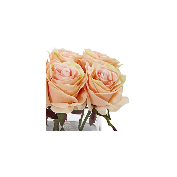 NEARLY NATURAL 1520-PH BLOOMING ROSES IN GLASS VASE, 5.5″, PEACH
