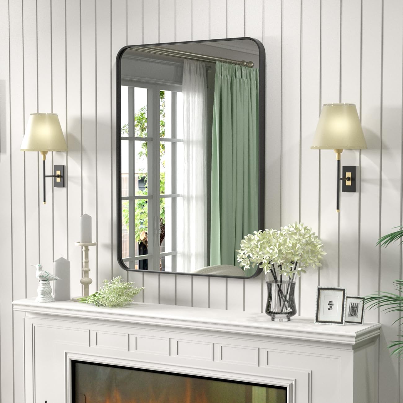 Mirrors - ODDSAN 28x36 Matte Black Bathroom Mirror, Modern Metal Frame Rectangle Vanity Mirrors for Wall, Rounded Corners, Shatter-Proof (Horizontal/Vertical)