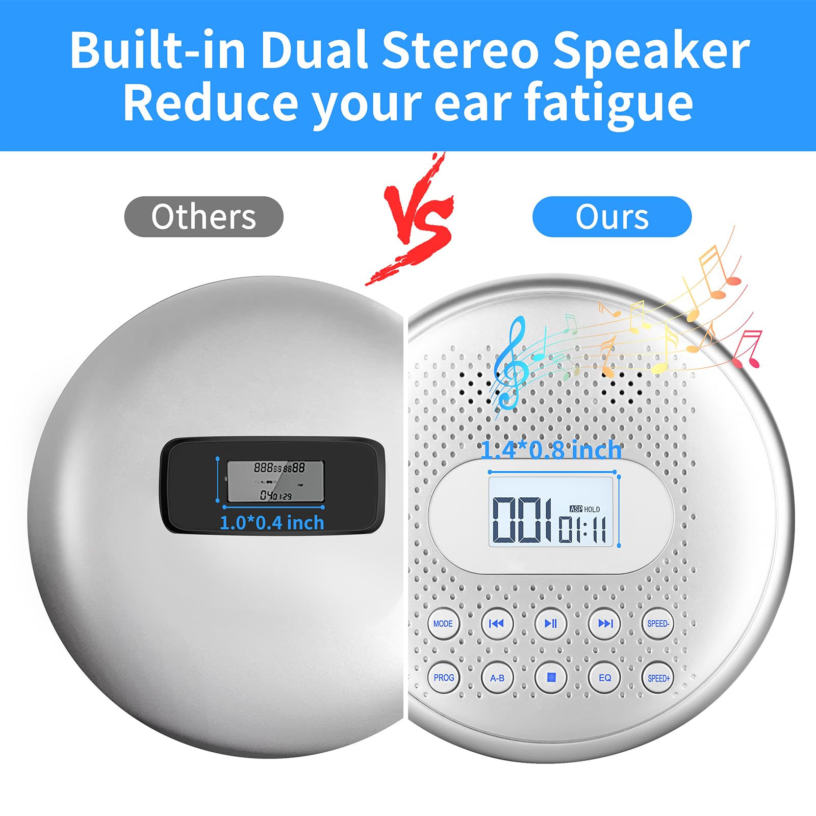 ARAFUNA CD Player Portable, Rechargeable Portable CD Players for Car with Speakers, Anti-Skip Small CD Player with Backlit Button, LCD Display and AUX Cable