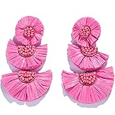Bohemian Statement Earrings - Lightweight Tiered Raffia Beaded Earrings Drop Dangle Gifts for Women Girls