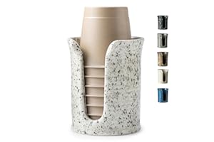 YHOJOY Bathroom Cup Dispenser 3 Oz, Bathroom Cup Holder for Dixie Cups Mouthwash Cup Dispenser, Small Paper Cups Holder for Bathroom Countertop, Ceramic, Speckled White