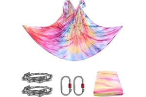 PRIOR FITNESS 5M Aerial Yoga Hammock Yoga Swing Set Premium Nylon Aerial Silk Fabric Yoga Strap Accessory with Carabiner, Daisy Chain for Bodybuilding,Workout, Indoor, Outdoor Rainbow