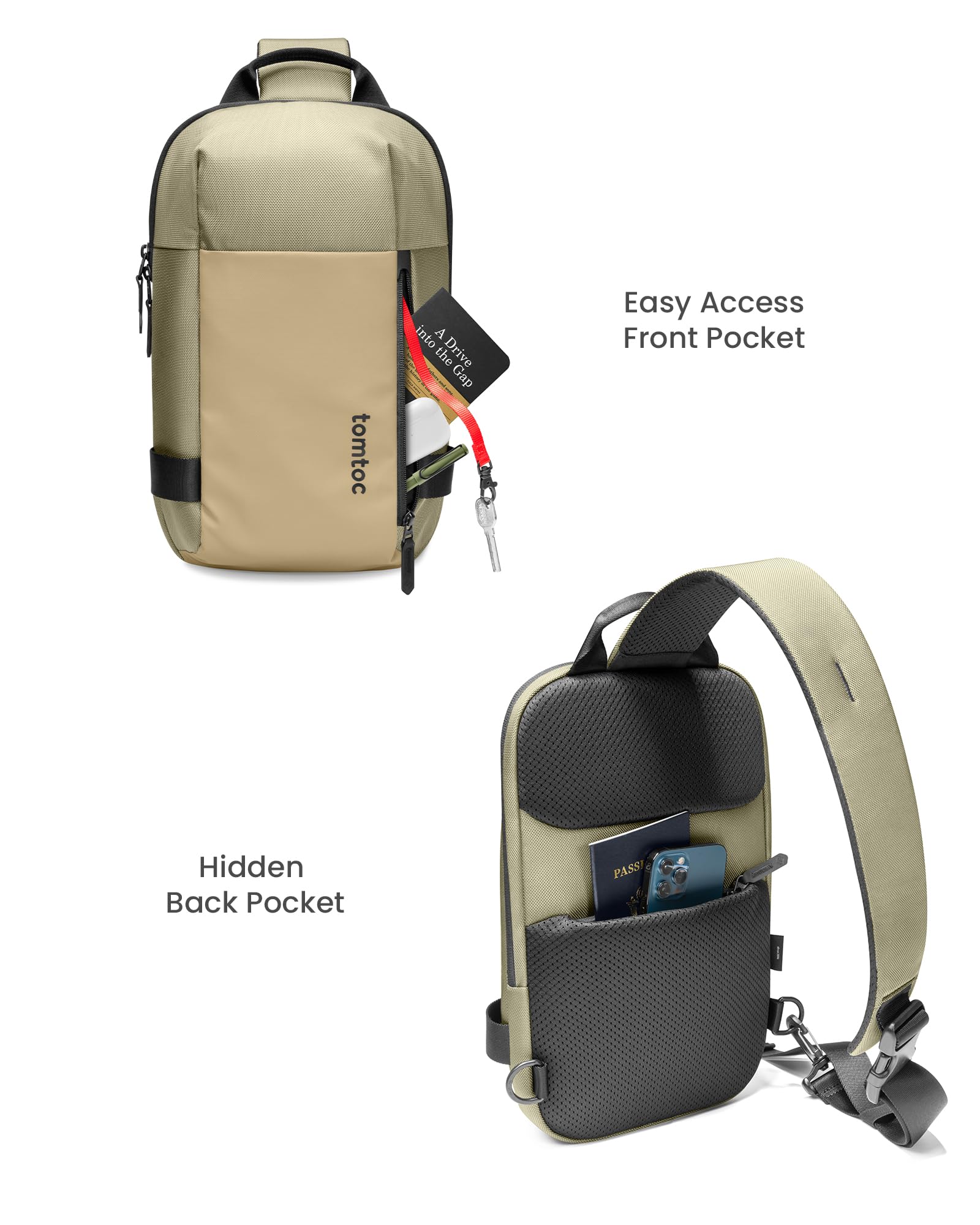 tomtoc 5L Compact Sling Backpack for Men Women, Lightweight Crossbody Shoulder Bag for 11 inch iPad Pro M5/M4, iPad Air M3/M2, 11