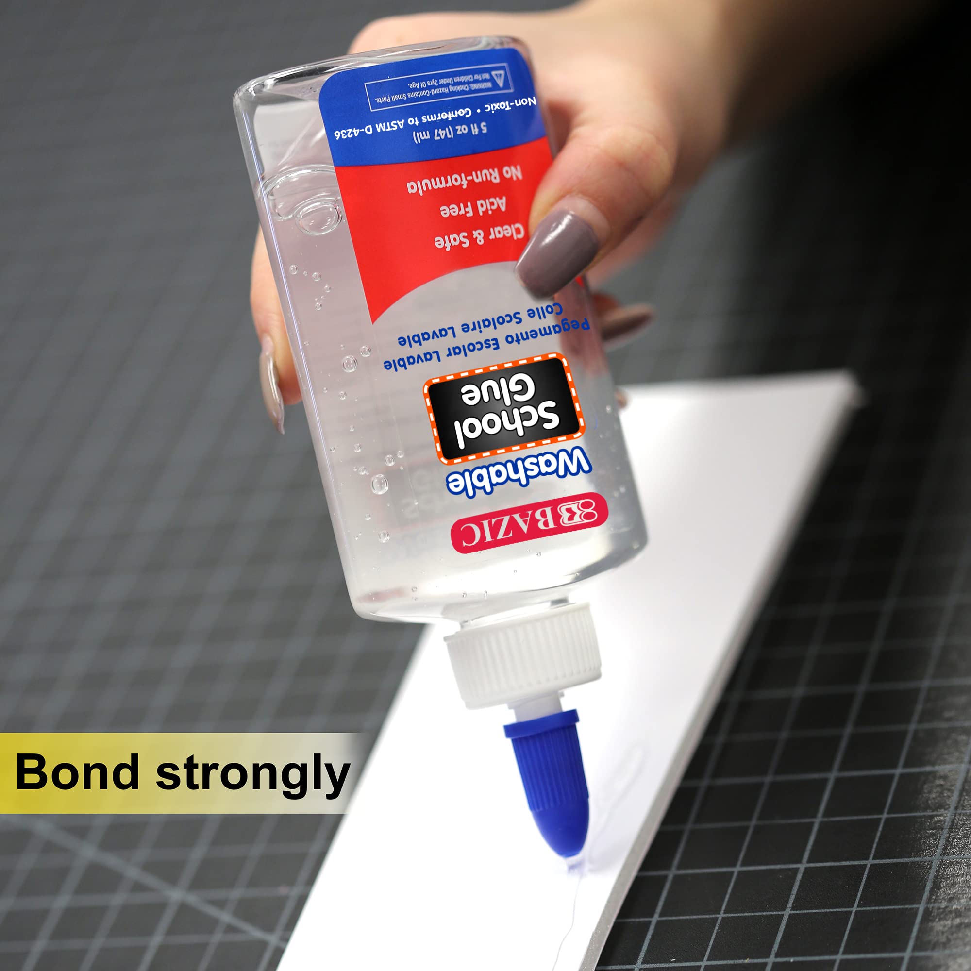 BAZIC Washable Clear School Glue 5 Oz. (147 mL), Liquid Clear Glues Adhesive, for Making Slime Art Crafts at School Home Office, 1-Pack