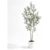 VeriNatural 5FT Artificial Olive Tree - Faux Olive Tree with White Planter | Olive Trees Artificial Indoor with Silk Leaves &amp; Multi-Trunk, Lifelike Fake Plant for Home, Living Room &amp; Office Decor