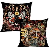 Botanical Mushroom Pillow Covers, Halloween Accent Gothic Moth Throw Pillows 18 x 18 Inch Set of 2, Witch Decor, Witchy Room Aesthetic, Home Decor