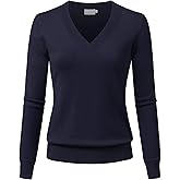 JSCEND Women's V-Neck Long Sleeve Solid Basic Soft Stretch Pullover Knit Sweater