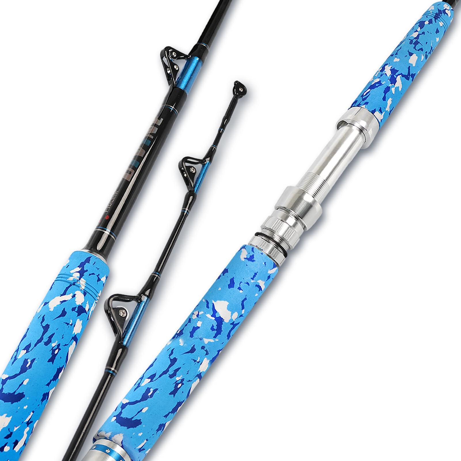 Fiblink Fishing Trolling Rod 1 Piece Saltwater Offshore Heavy Large, Blue