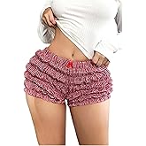 BEAUDRM Women's Plaid Bow Micro Shorts Y2k Gingham Ruched Elastic Waist Bloomers Mini Shorts Going Out Date Night Pants
