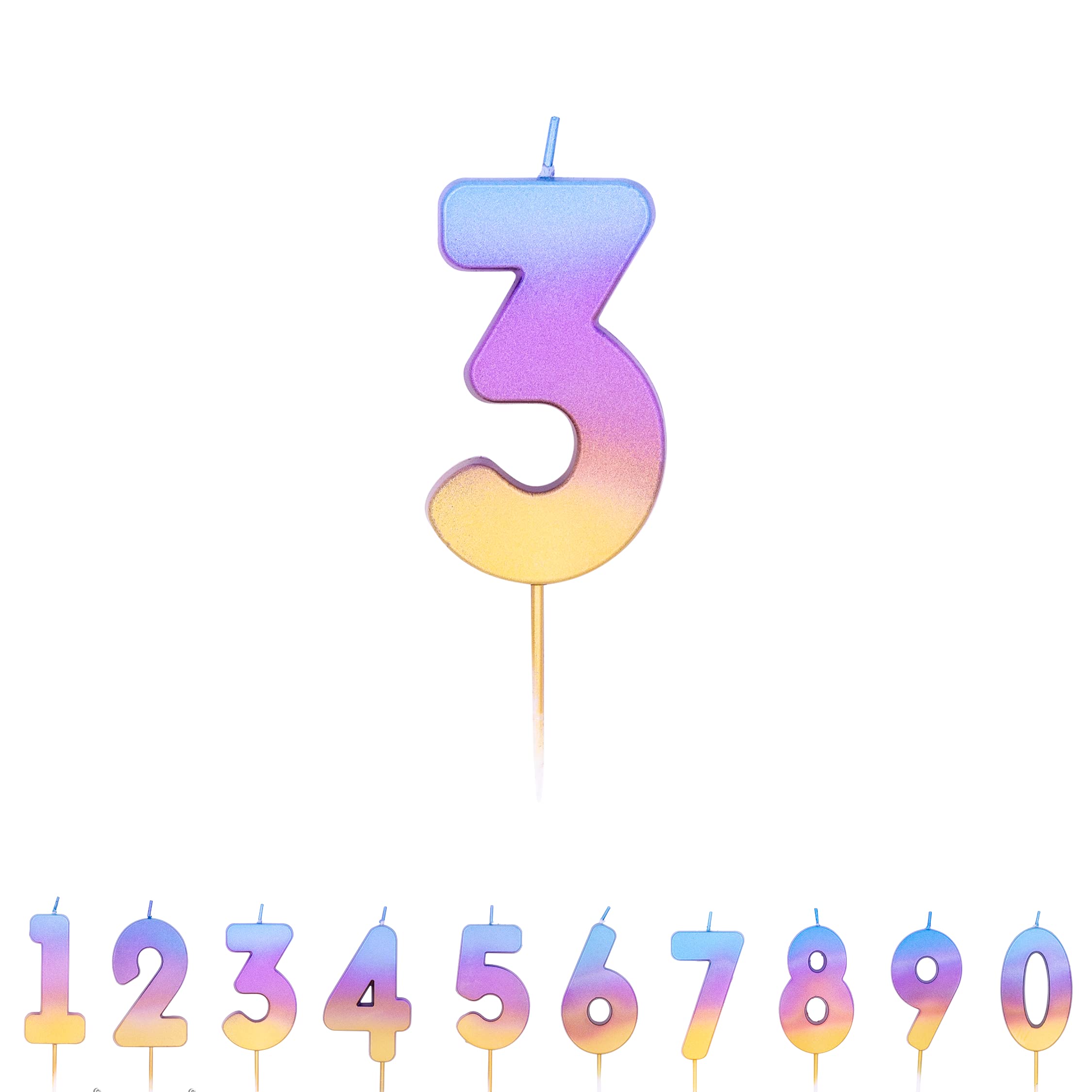 Pioneer Party 3 Number Candle, Age 3 Candle, 3rd Third Birthday Candle, 15836, Rainbow Ombre
