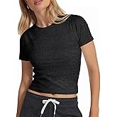 Fioboc Workout Crop Tops for Women Slim-Fit Athletic Short Sleeve Tee Gym Running Yoga Casual Tight Shirts XS-2XL