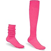 AOZUO Slouch Socks Women, Extra Long Scrunch Socks Knee High Tube Long Socks Soft Knitted Boot Socks 80s 90s Neon Socks Woman