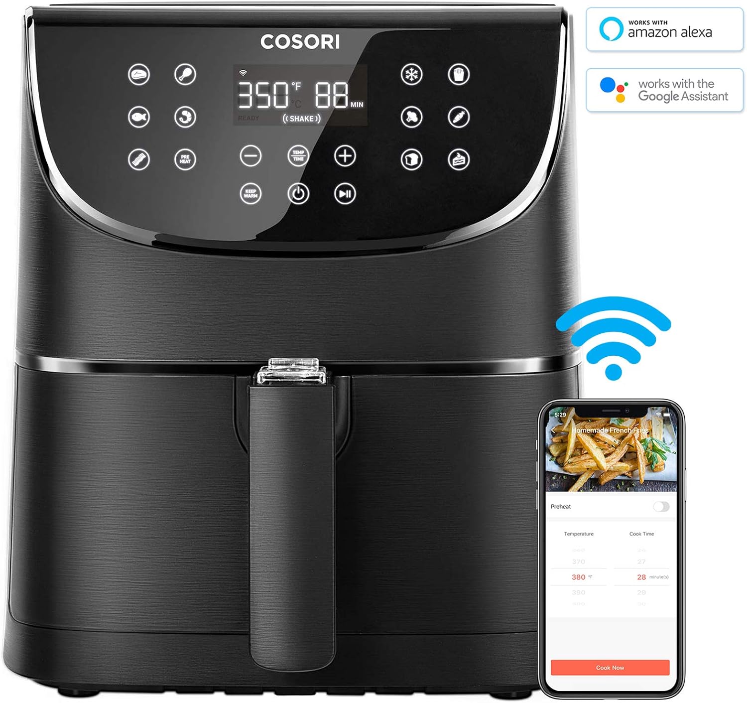 COSORI Smart WiFi Air Fryer 5.8QT(100 Recipes), Digital Touchscreen with 11 Cooking Presets for Air Frying, Roasting & Keep Warm ,Preheat & Shake Remind, Works with Alexa & Google Assistant,1700W: Kitchen & Dining